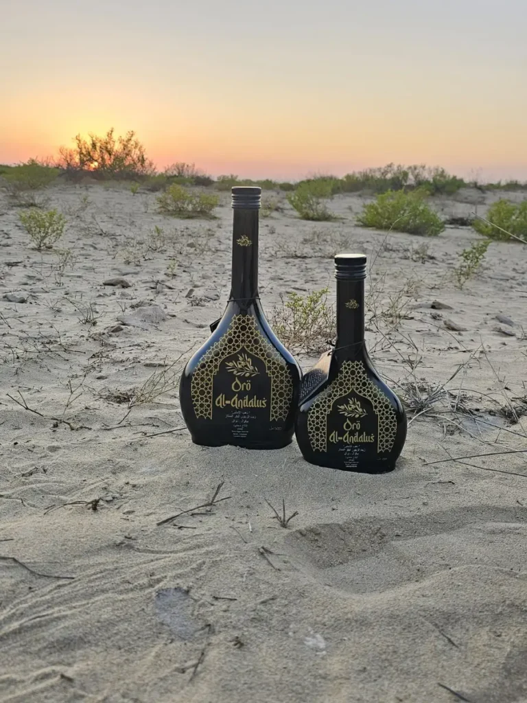 Luxury Spanish extra virgin olive oil in Dubai desert setting