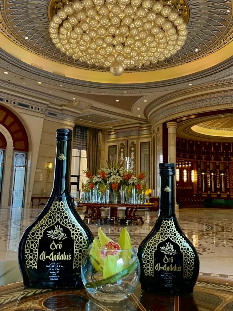 Luxury Spanish extra virgin olive oil in Dubai luxury hotel setting