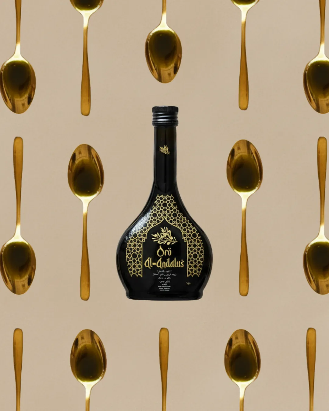 Arabesca bottle Oro Al-Andalus with golden spoons